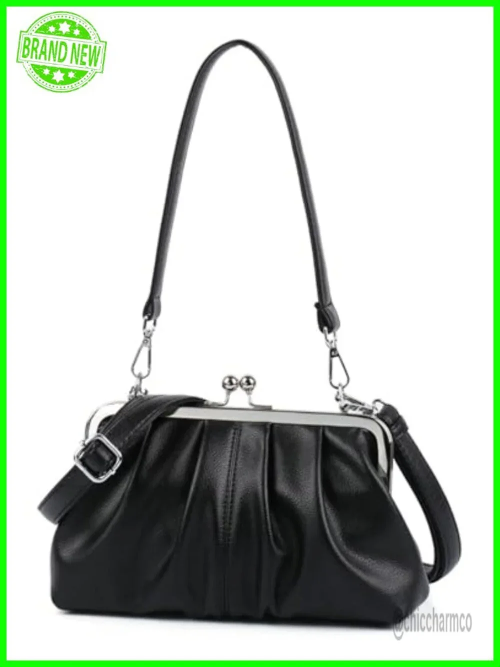 Slouchy PU Leather Kiss Lock Hobo Crossbody Bag Shoulder Purse Tote Handbag